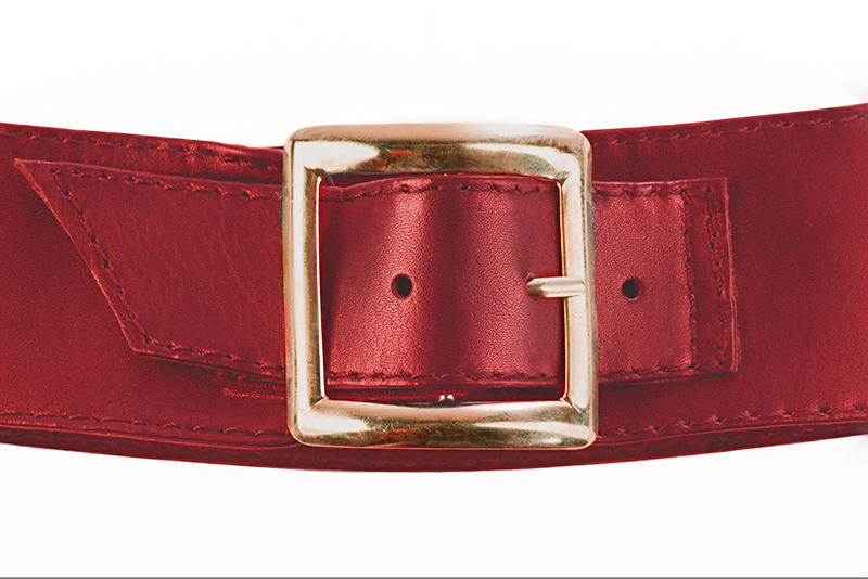 Scarlet red women's calf bracelets, to wear over boots. Rear view - Florence KOOIJMAN